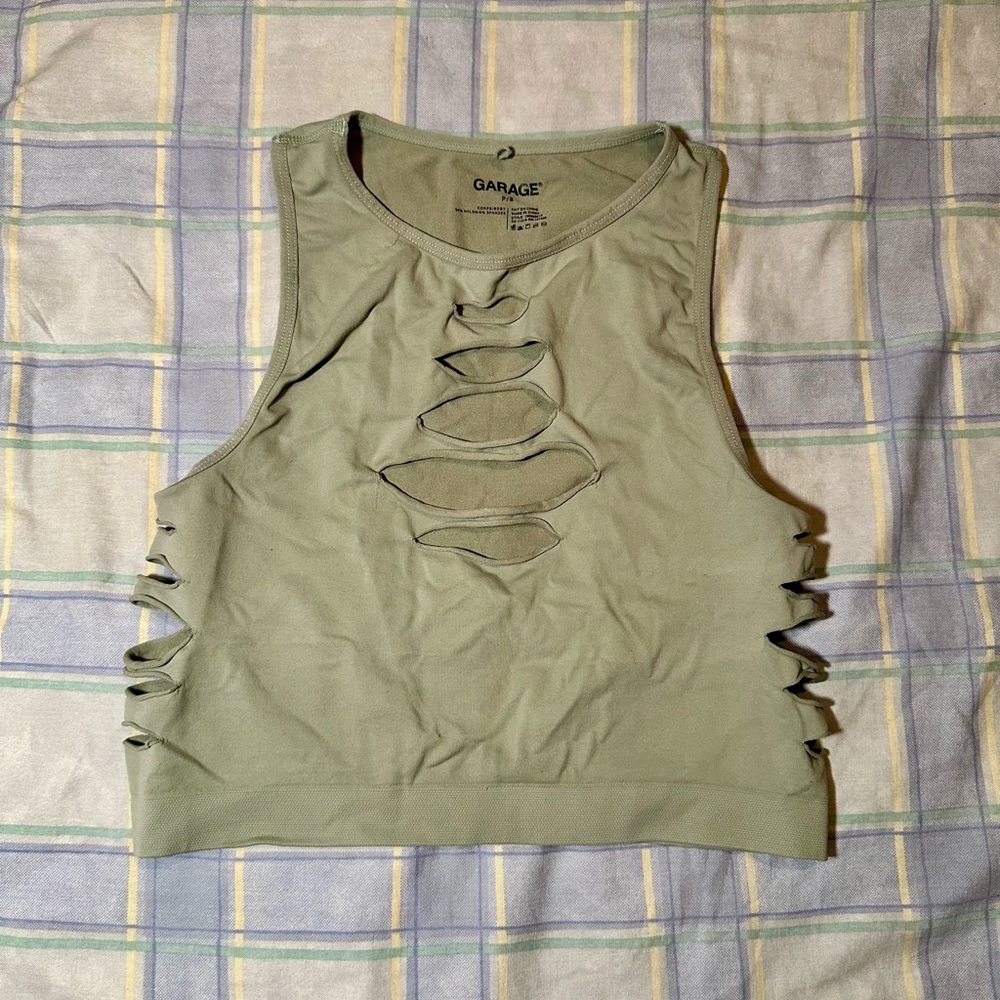 Garage Green Sleeveless Crop Tank Top